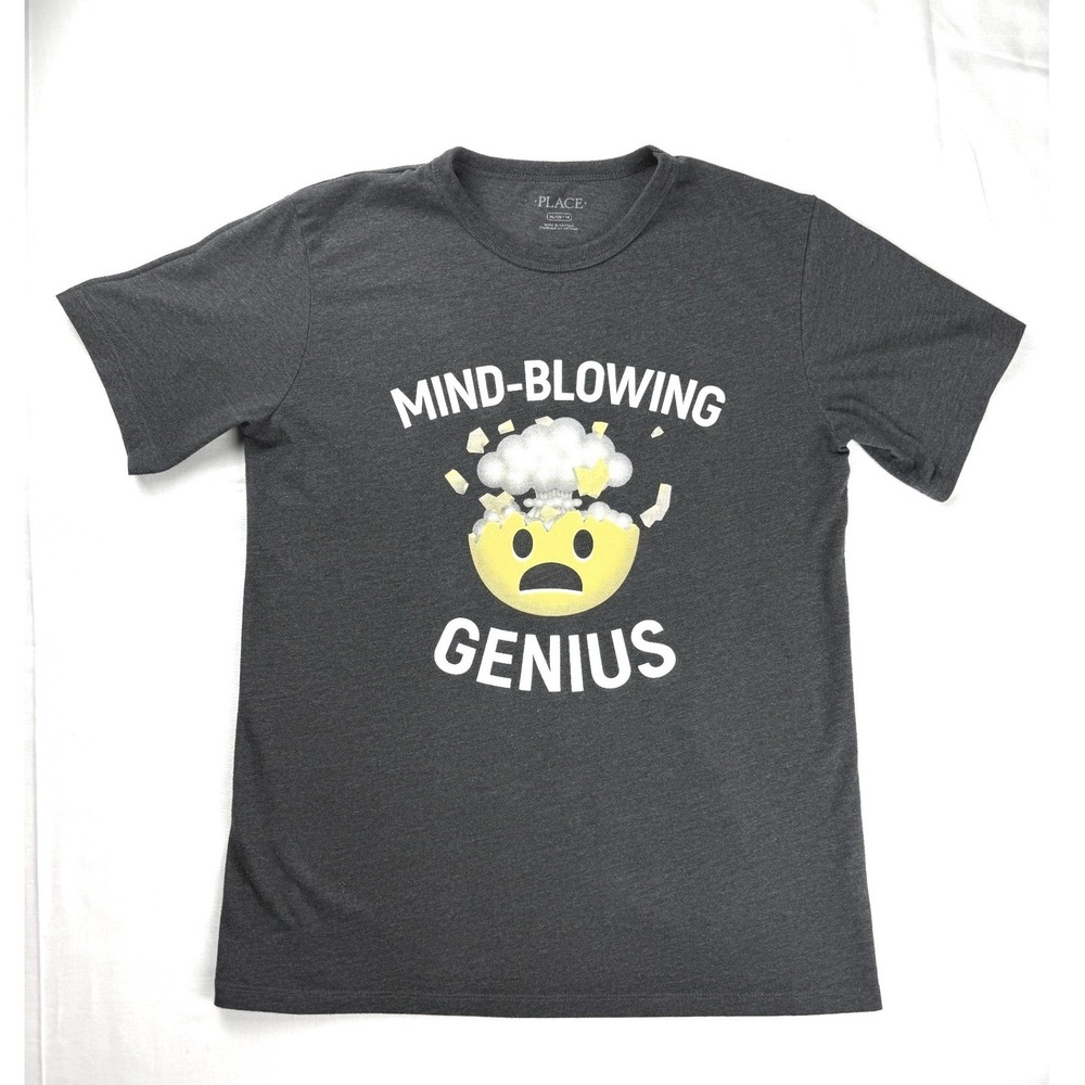 The Childrens Place Kids XL 14 Mind-Blowing Genius Emoji Graphic Tee Gray